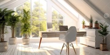 White Interior of Workplace at Home Office for Remote, Work Bright ...